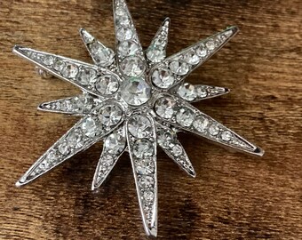 Large diamanté star brooch Victorian Style retro