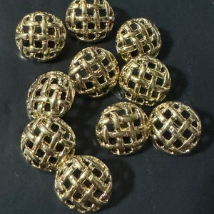 10 x 15mm small gold tone metal round basket weave woven buttons