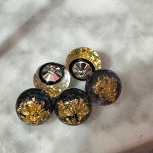 Pack 10 pc Small 12.8mm clear black and gold leaf round dome acrylic domed buttons with metal shank image 4