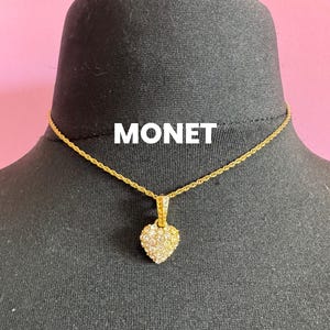 MONET Gold Plated Heart Pendant Necklace: Crystal Accent, 48cm Rope Chain