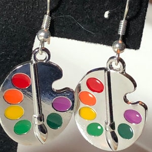 Novelty artists paint pallet painters silver drop earrings