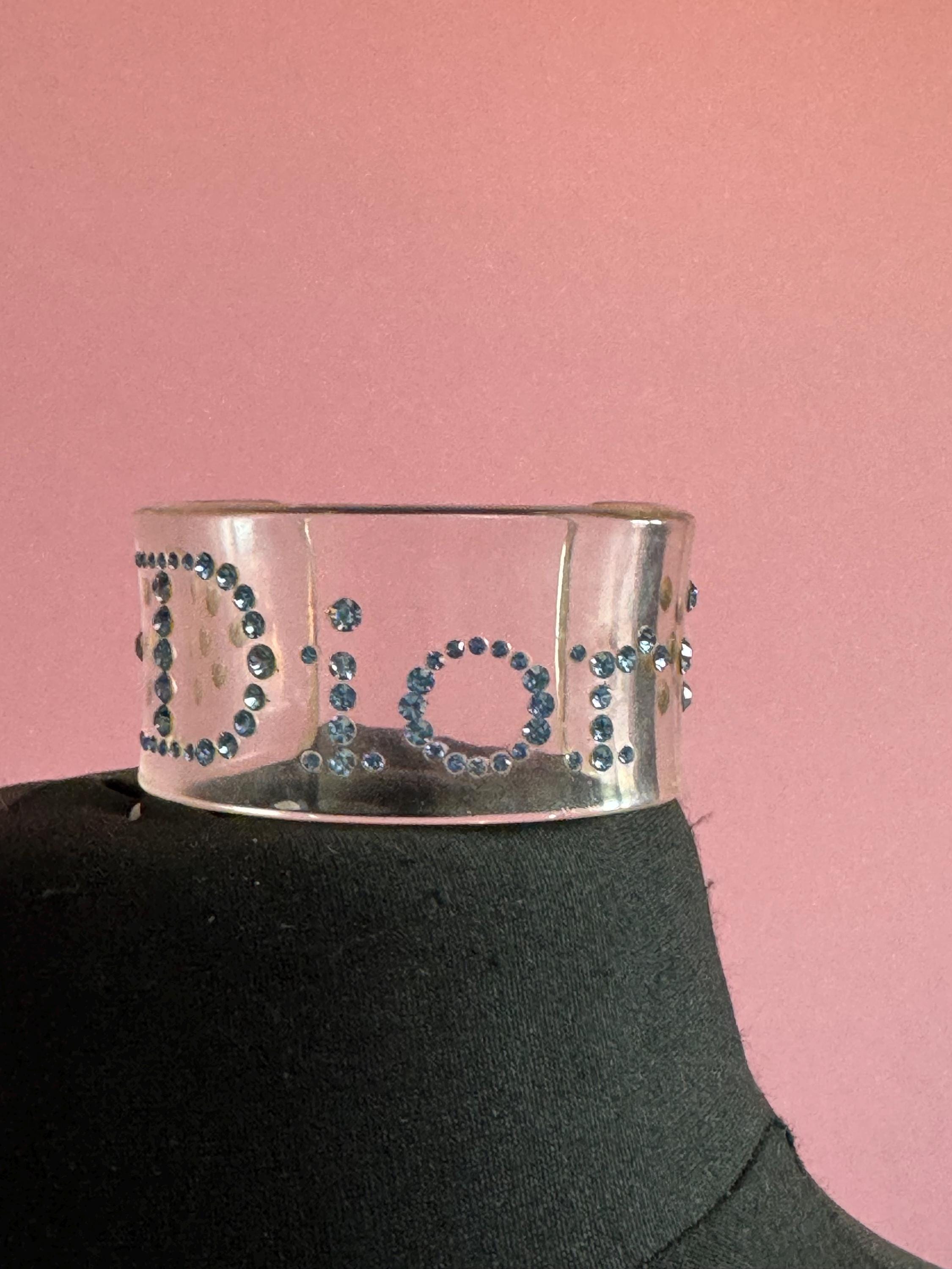 Christian Dior Rhinestone Cuff Bangle - Clear Acrylic, Blue