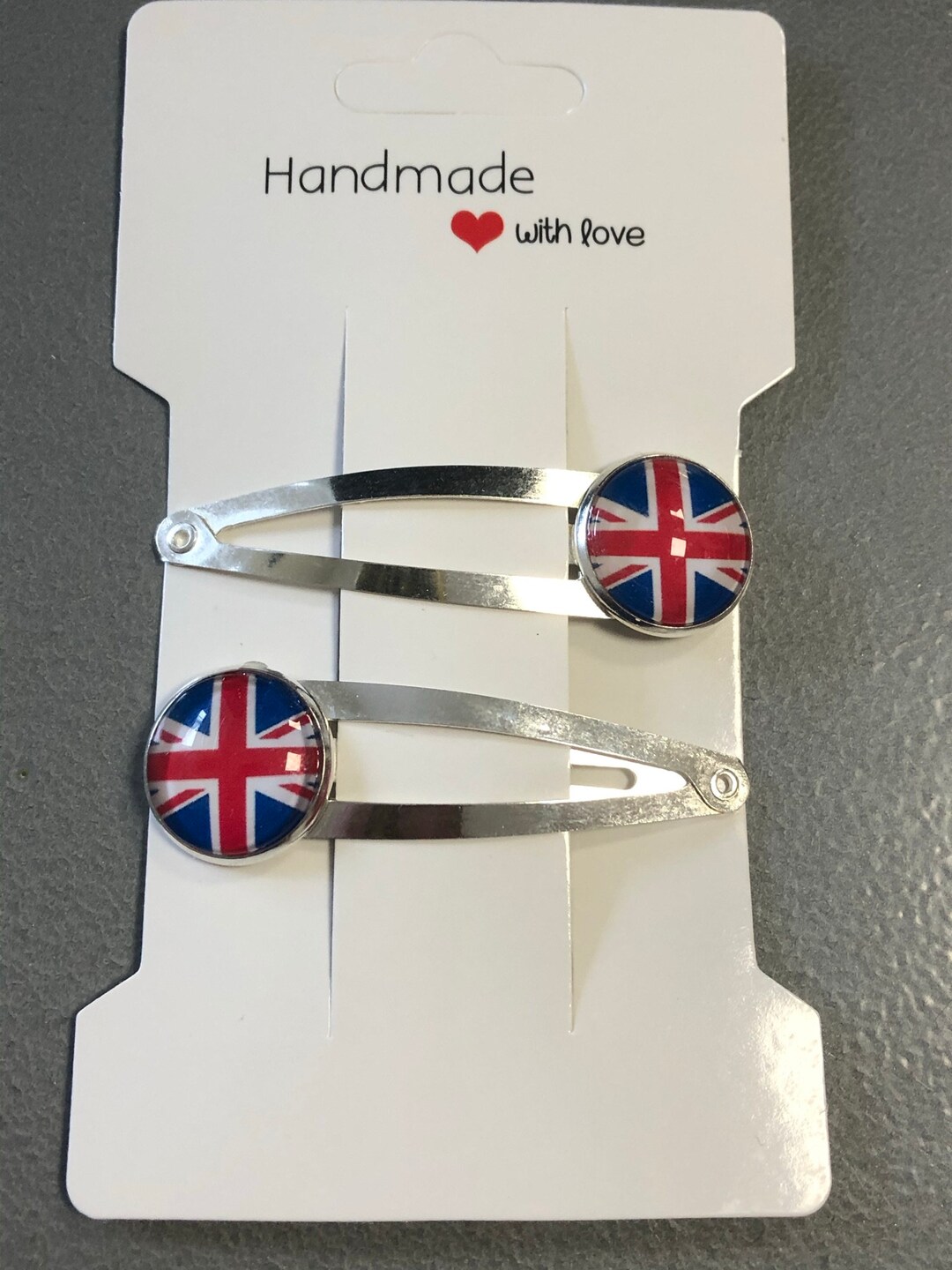 Pair of Union Jack Hair Clips Silver Tone Snap Lock Closure Etsy UK