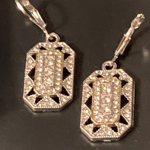 Art Deco Crystal Diamanté Drop Earrings: Geometric Silver & Gold Tone
