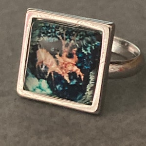 Woodland Deer Stainless Steel Ring: William Morris Art Nouveau Style