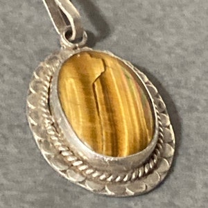 vintage continental silver large brown tigers eye gemstone pendant