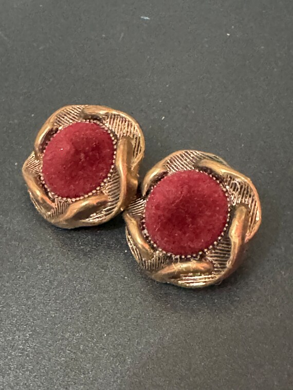 Boucles D'oreilles à Clips Vintage En Velours Rouge Et Doré - Ancien Stock, Style Rétro Unique
