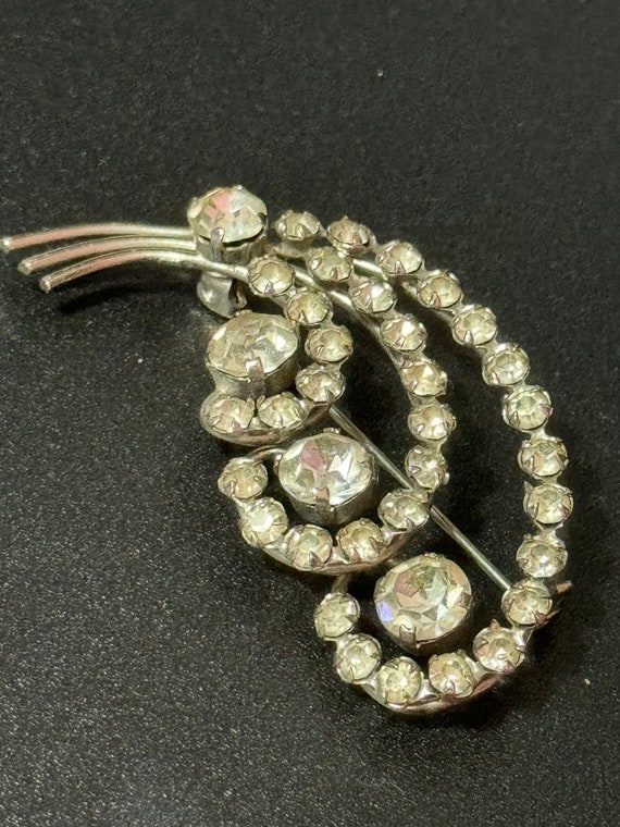 Ton Argent Vintage Cabochon en Verre Émail Feuille Strass Broche