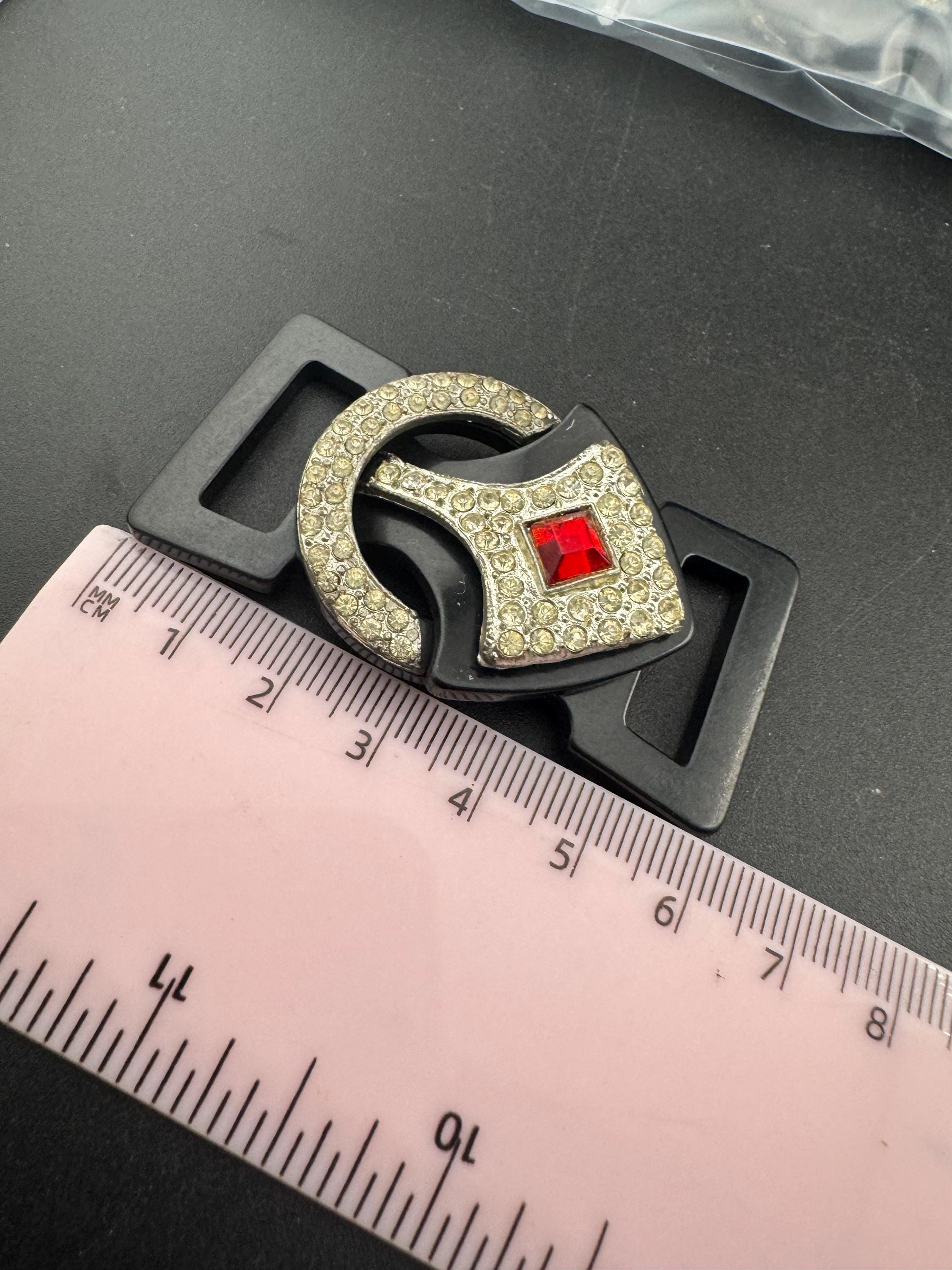 Vintage 1930s art deco brass red jeweled belt buckle Rhinestone Crystal Oval Belt Buckle Antique Brass Full Grain  main image 3