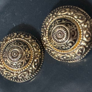 oversized Etruscan domed round clip on earrings