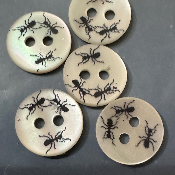 Mother of Pearl ant insect Buttons: Natural MOP Shell bugs, 10mm, 5-Pack