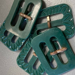 Vintage Early plastic celluloid Belt Buckles dark forest green image 1