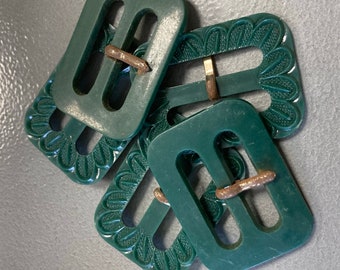 Vintage Early plastic celluloid Belt Buckles dark forest green