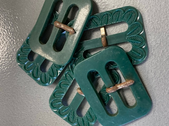 Vintage Early Plastic Celluloid Belt Buckles Dark Forest Green