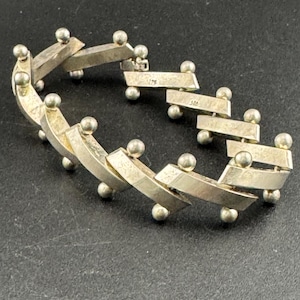 Vintage Modernist 925 Silver Panel Link Bracelet