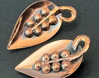 Mid Century Modern | Vintage Copper Leaf Clip Earrings | Abstract Foliate, 3.5 Cm, Non-Pierced