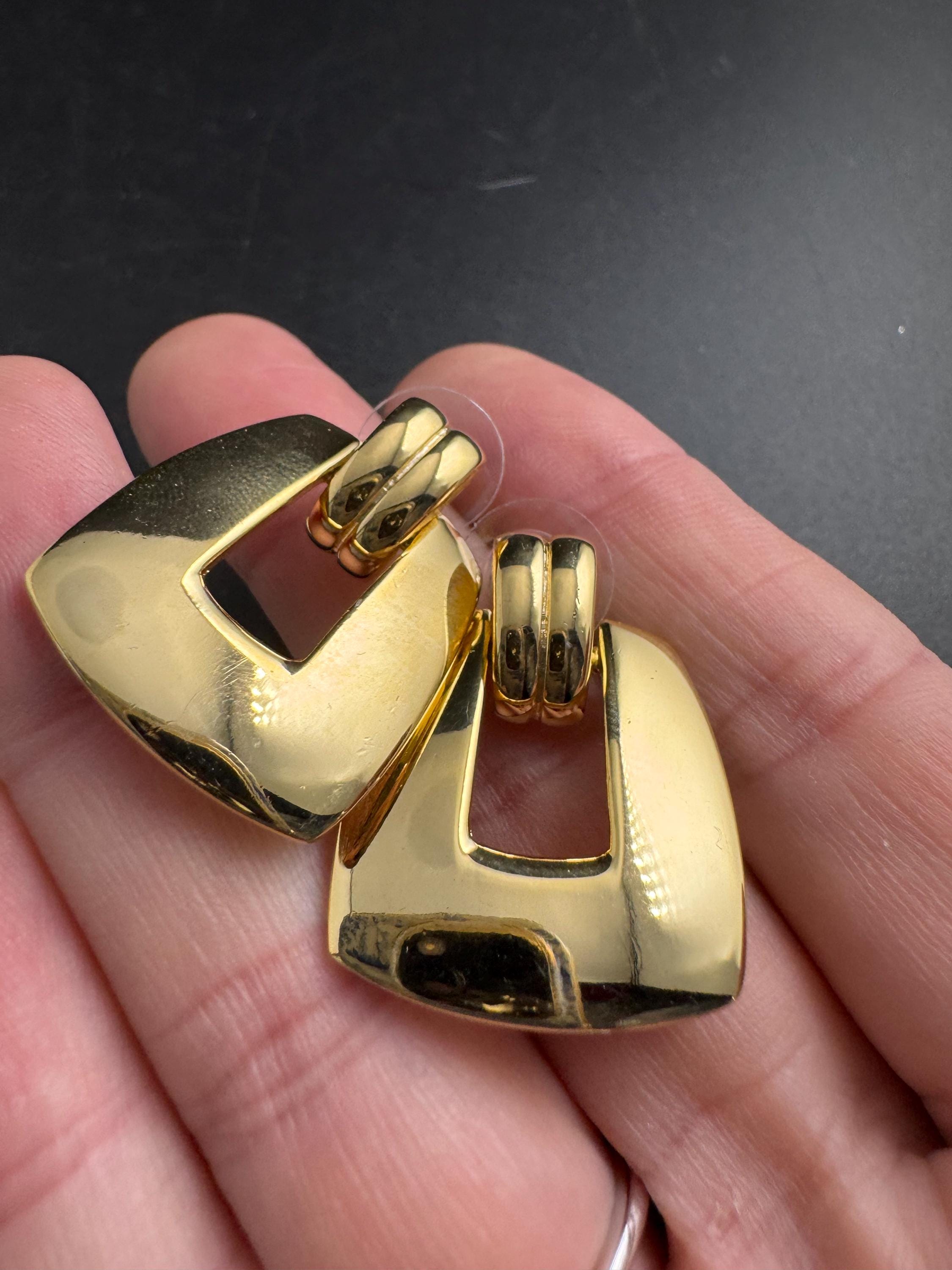 NAPIER Door Knocker Earrings: Signed Vintage and Heavy Gold Plated