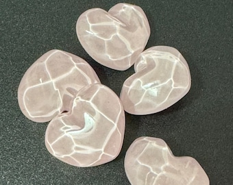 Pack 10 pc 21mm soft pale pink acrylic coloured love heart ripple buttons with metal shank