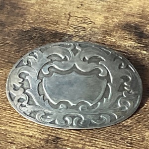 Large antique 925 silver Edwardian oval etched brooch for monogram