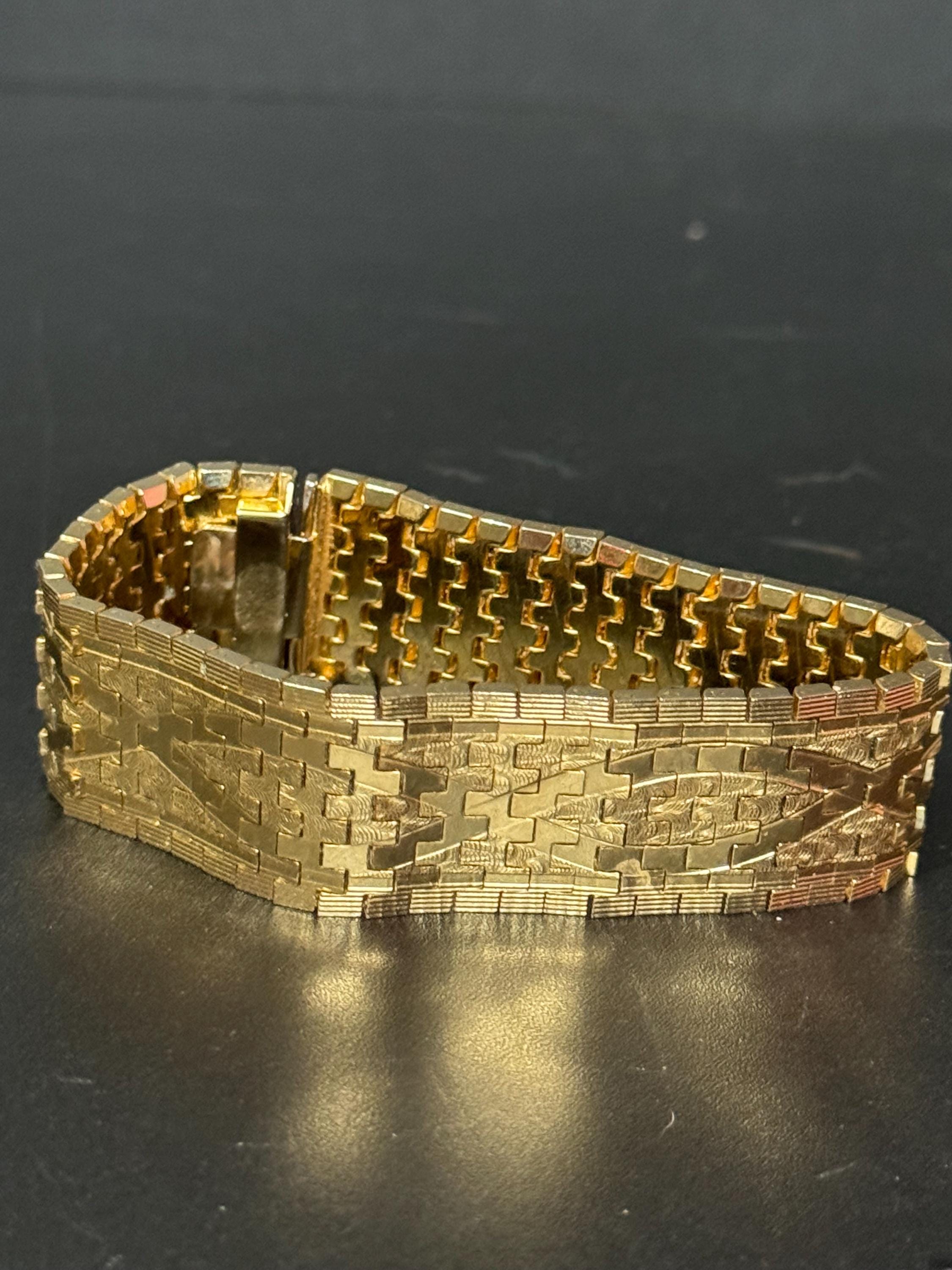 Bracelet manchette articulé plat plaqué or 18750 CT, 19,5 cm de