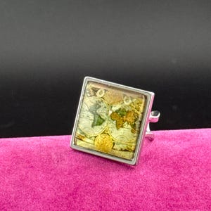 Alte Weltkarte oversized Ring silberton 2 cm quadratisches Glascabochon größenverstellbar