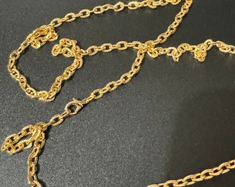 80cm long 1980s gold plated textured cable link plain chain necklace