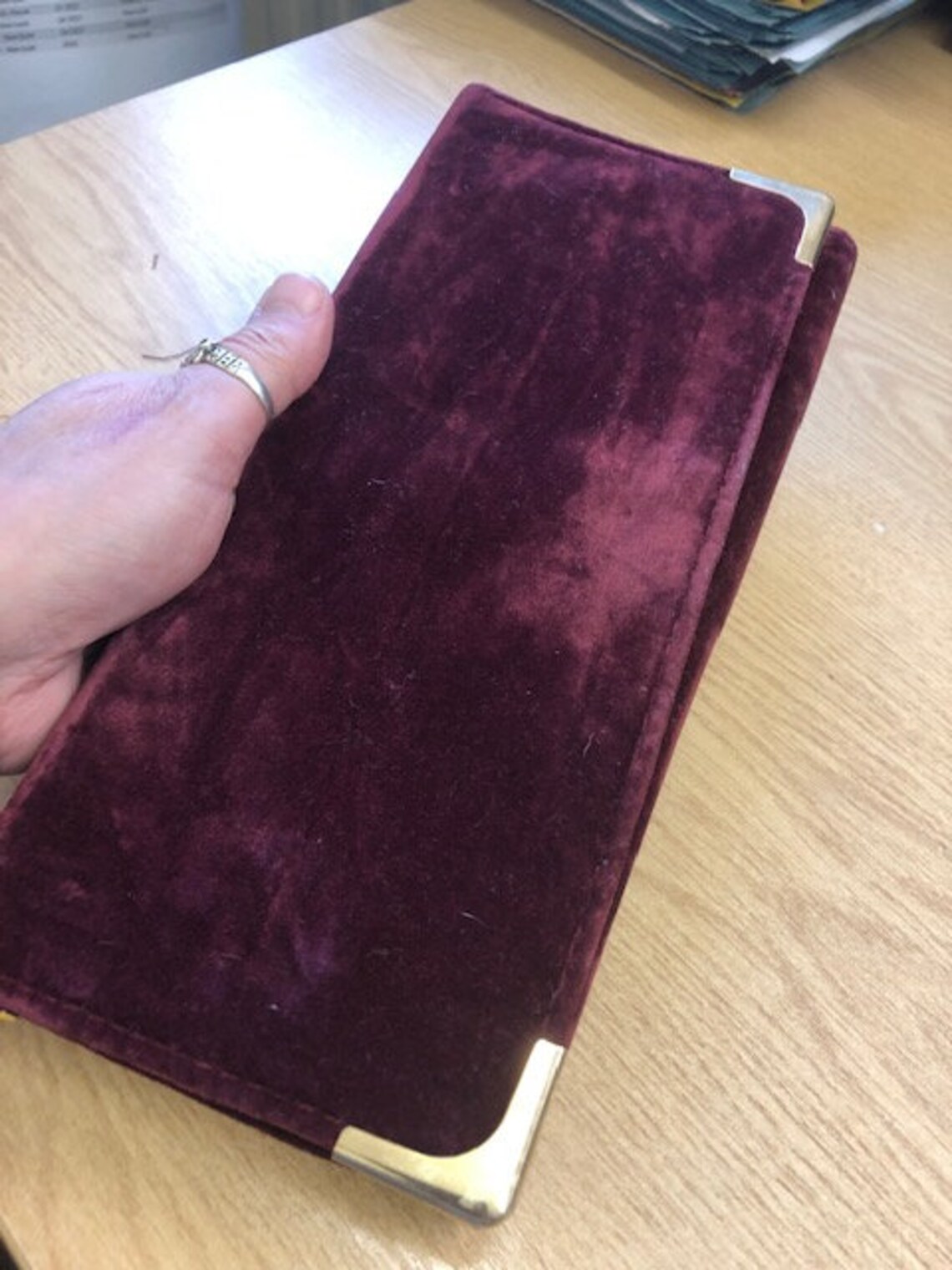 purple velvet clutch bag