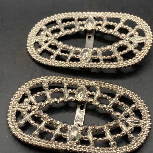 Pair of Antique pressed metal faux Cut Steel Metal Belt or shoe buckles