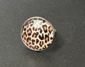 Leopard print ring , stainless steel, Oversized 20mm adjustable