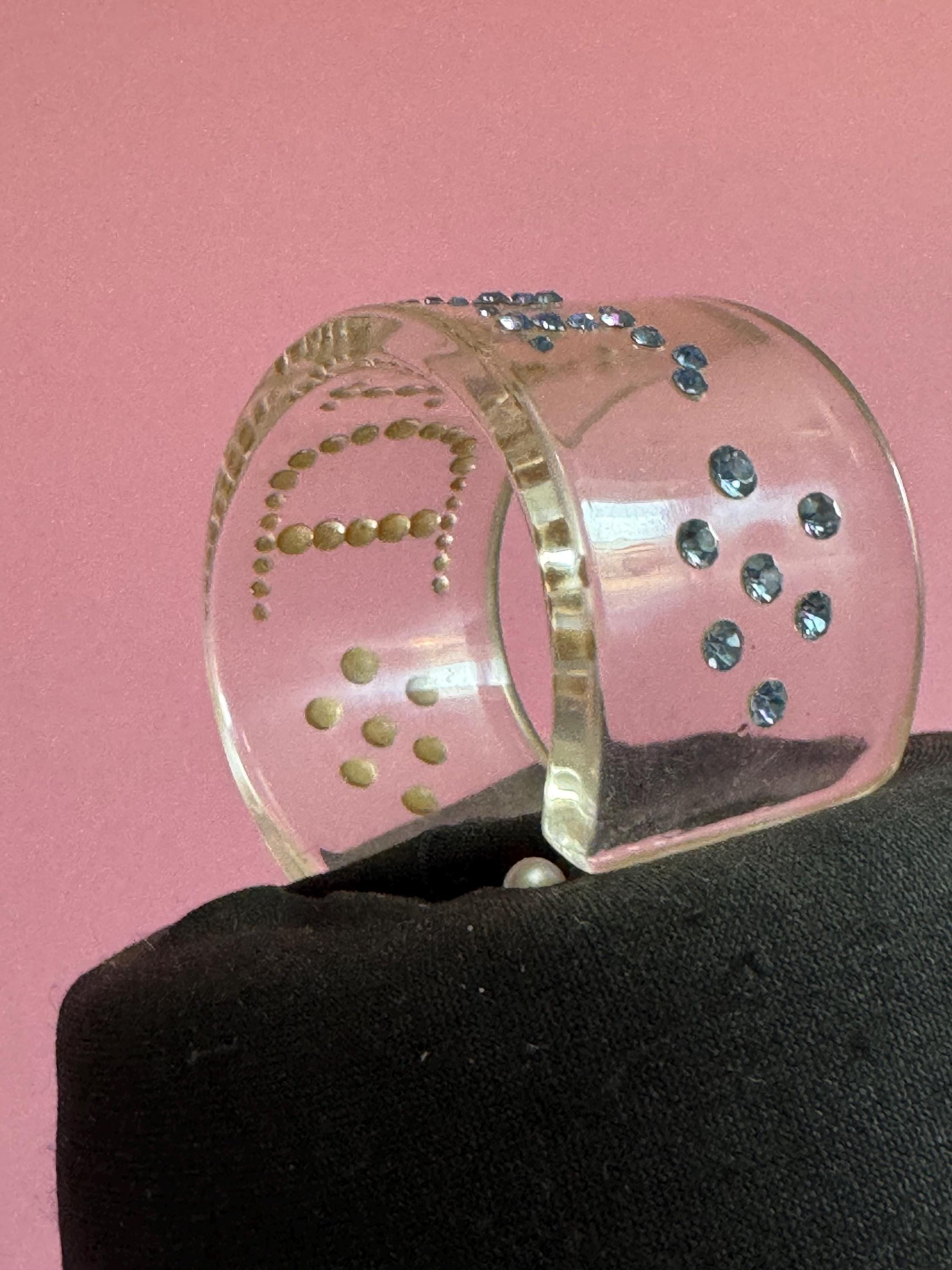 Christian Dior Rhinestone Cuff Bangle - Clear Acrylic, Blue