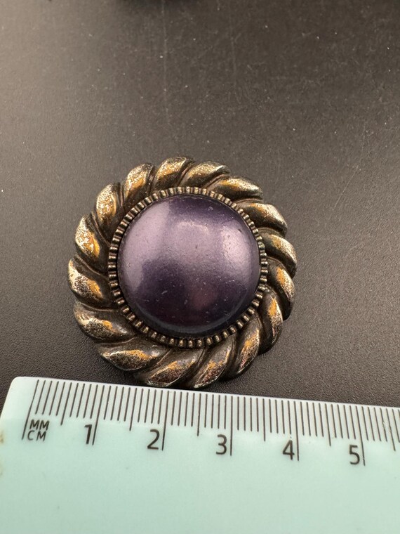 purple plastic pair large disc button stud earrin… - image 2