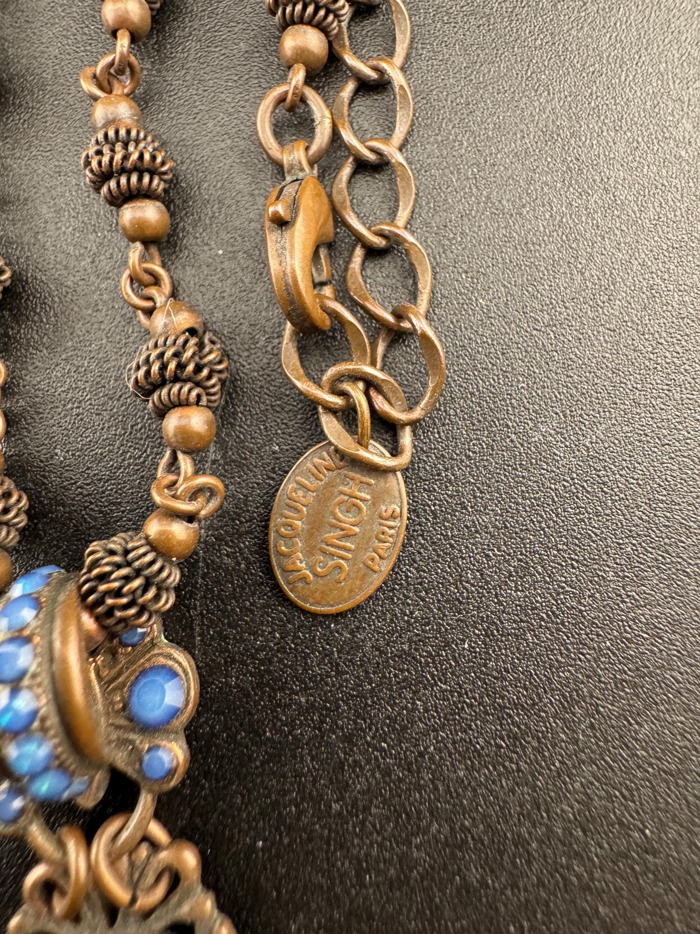 Jacqueline Singh Necklace: Paris Designer , Copper Tone Blue