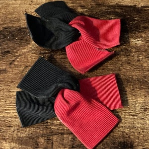 Vintage Retro Red black grosgrain pair of BOW shoe clips
