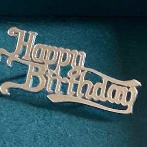 Vintage Happy Birthday Cake Decoration Silver Cake Topper