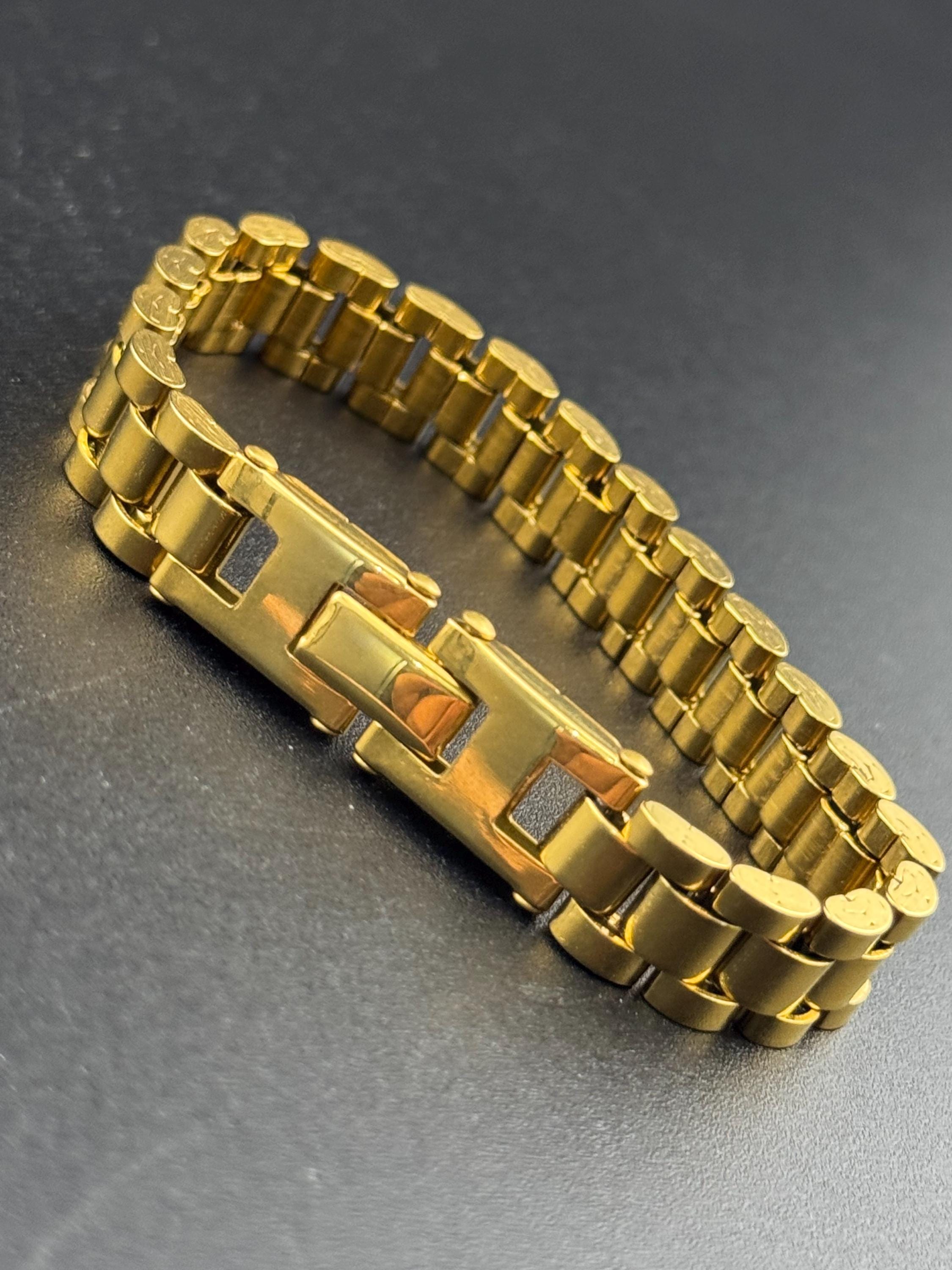 1980s Gold Tone Geometric Panther Brick Chain Link Bracelet  display picture 2