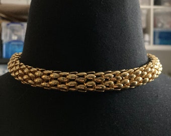 retro gold tone woven panther link collar choker necklace oversized spring ring clasp