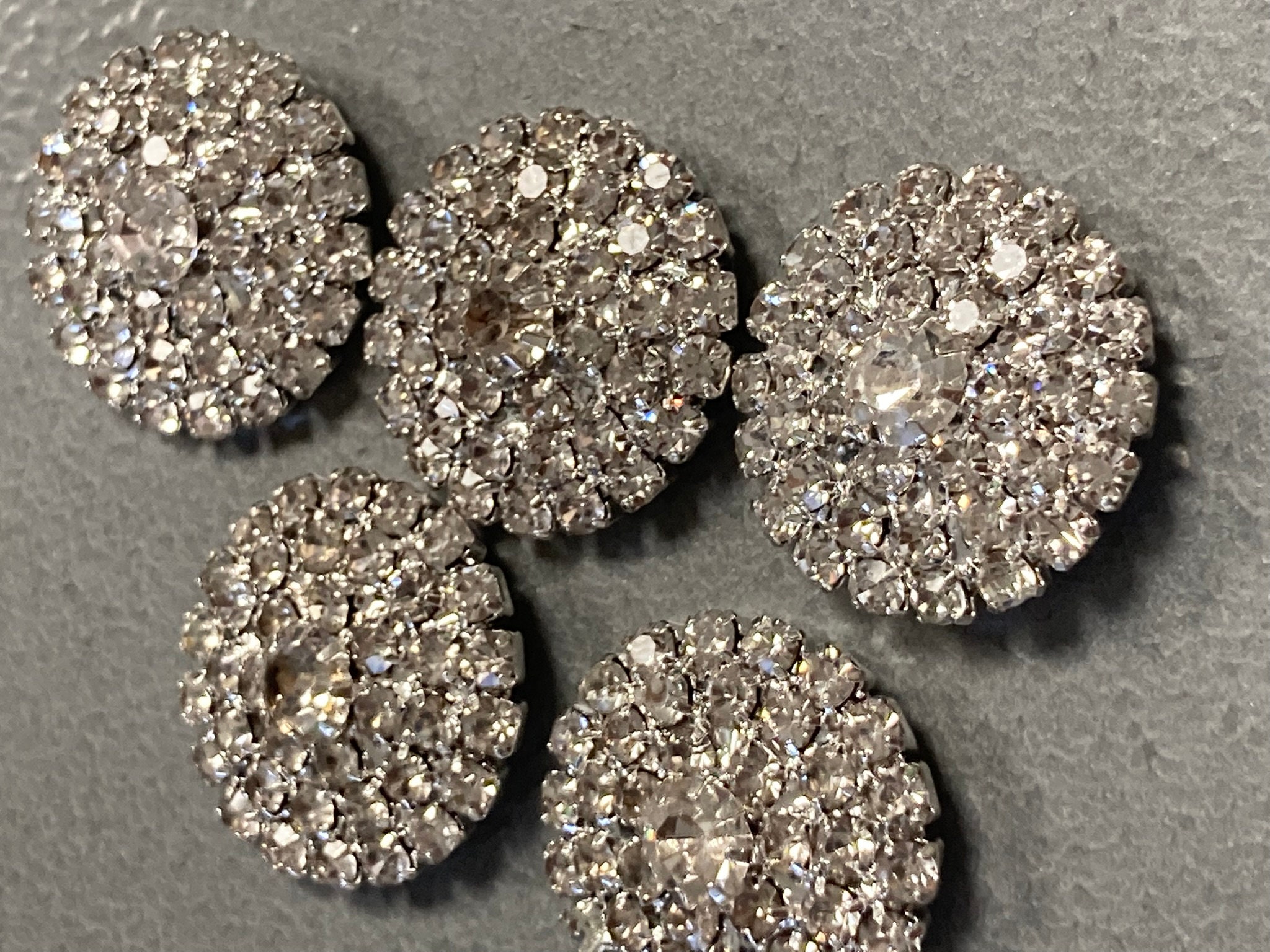 22mm Set of 5 Round Clear Diamanté Rhinestone Low Domed Buttons