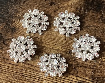 28mm Set of 5 round diamanté rhinestone buttons snowflake