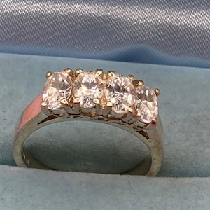 Cubic zirconia gemstone dress ring UK size P 925 sterling silver