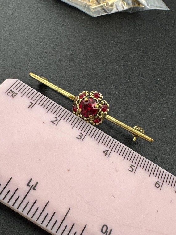 Antique Ruby red paste rhinestone bar Brooch Vict… - image 6