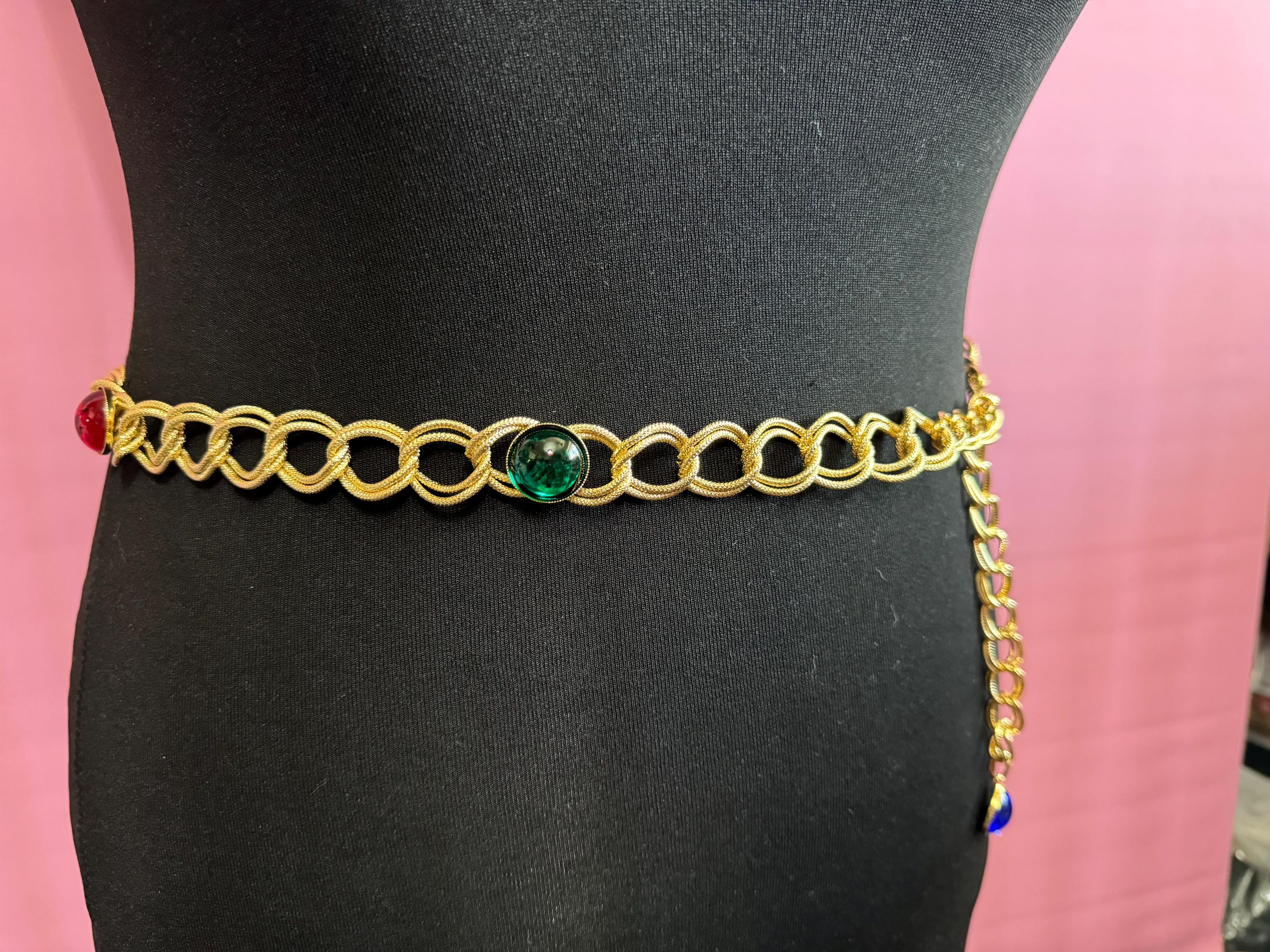 1990s Gold Chain Belt: Red, Green & Blue Austrian Glass  display picture 1