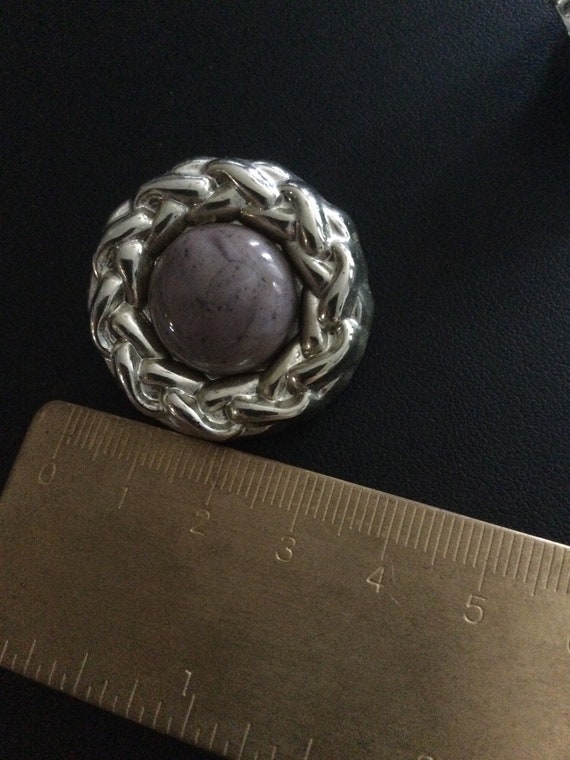 plastic oversized gold silvery purple cabochon cl… - image 3