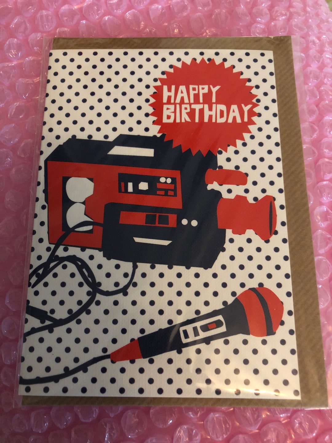 Retro Happy Birthday Card 1980s Karaoke Microphone Video Camera - Etsy