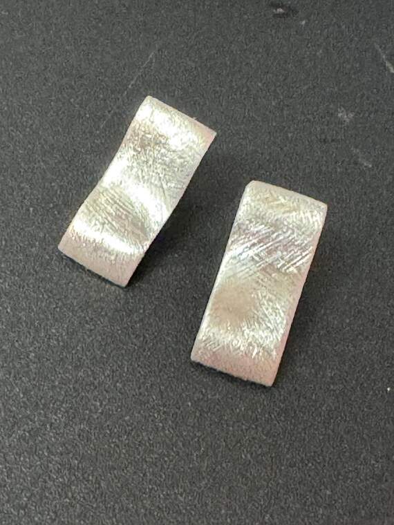 modernist planished rectangular pierced stud earr… - image 2