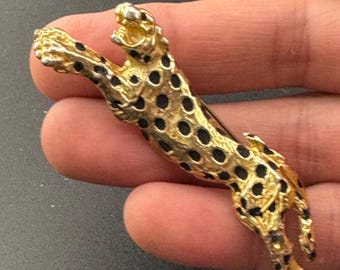 希少なゴールドブラックエナメルヒョウブローチピン - ヒョウ/タイガー