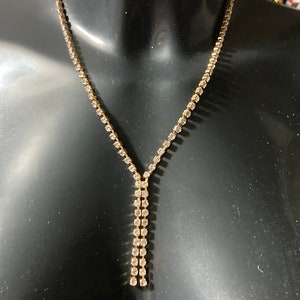 true Vintage pristine 1970s clear diamanté rhinestone gold plated lariat negligee drop necklace old shop stock image 9