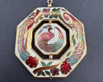 ヴィンテージ七宝焼ゴールドトーンエナメル豚ペンダントネックレス