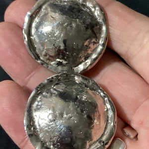 True vintage pristine oversized Silver plated metal 3.4cm round disc button earrings genuine period old shop stock