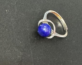 Lapis Lazuli Ring | Sterling Silver | Vintage Mid-Century Statement, Blue Gem, Size N/O, Modernist