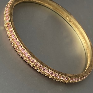 signed swan Swarovski pink crystal gold plated designer diamanté bangle